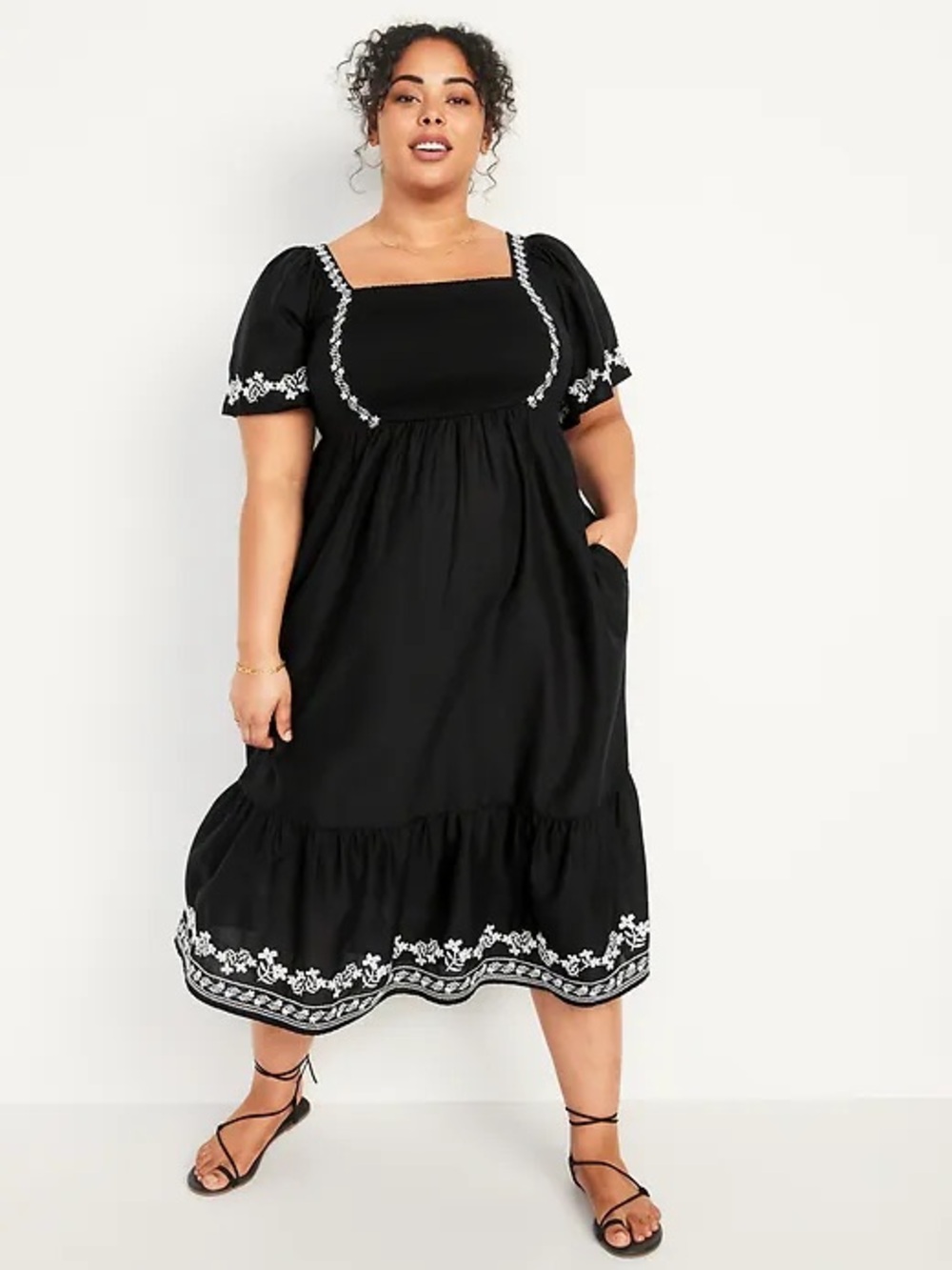 Old Navy Cottagecore Floral Embroidered Midi‎ Dress Black XXL Boho Peasant